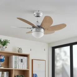 Lindby loftventilator med lys Minja, sølv, støjsvag, 78 cm