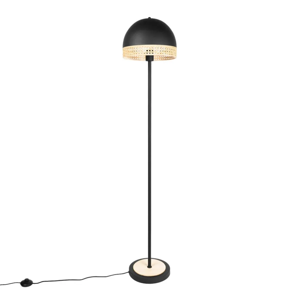 Lindby Lonnaris gulvlampe med rattan, sort