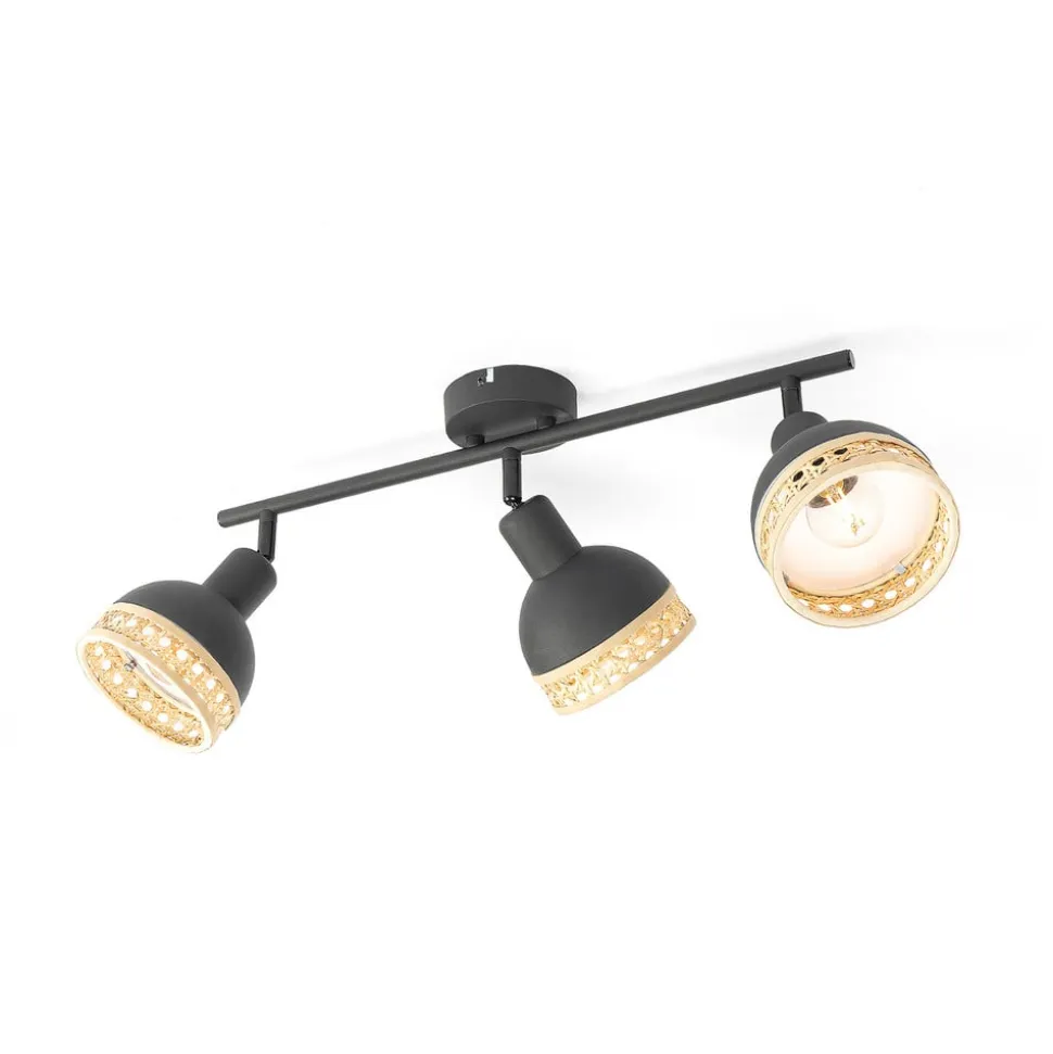 Lindby Lonnaris spotlight, rattan, 3 lyskilder, aflangt