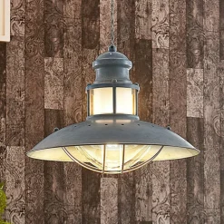 Lindby Louisanne pendellampe, Ø35cm, grågrøn, metal, glas