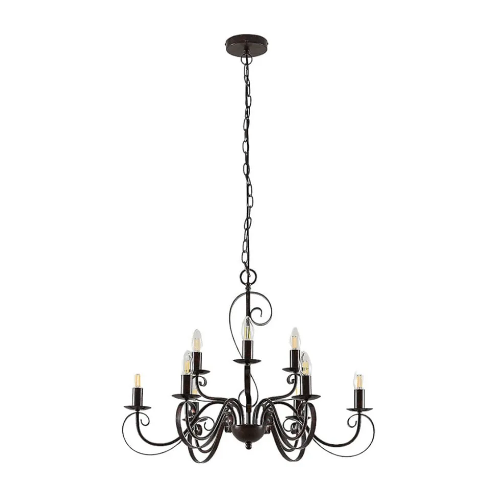 Lindby lysekrone Caleb, 9 lyskilder, rustfarvet, metal, E14