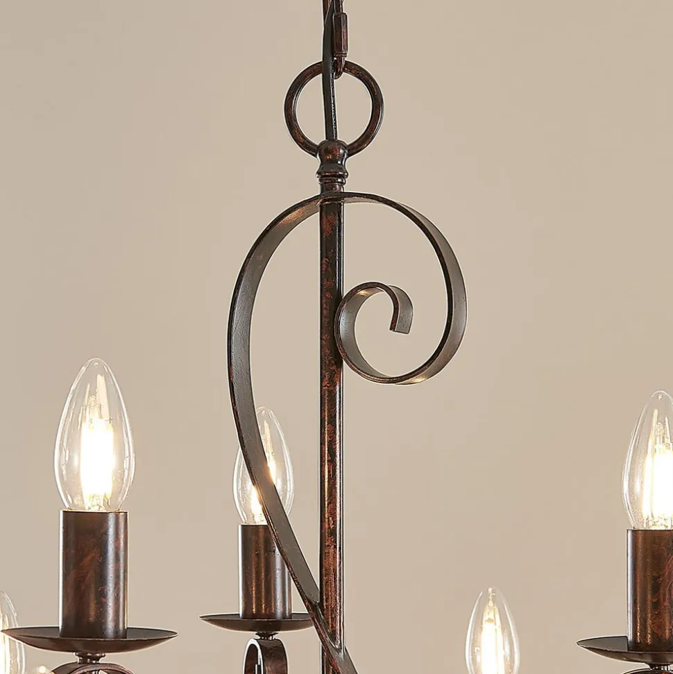 Lindby lysekrone Caleb, 9 lyskilder, rustfarvet, metal, E14
