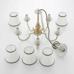 Lindby lysekrone Lumiel, 5-lys, creme/messing, tekstil