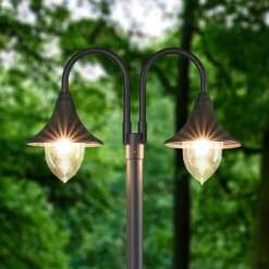Lindby Madea udendørslampe, grå, 2 lyskilder, 212 cm, E27, IP44