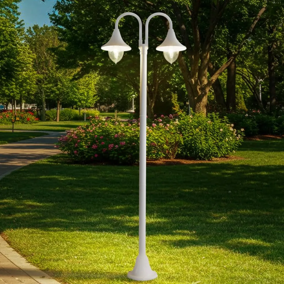 Lindby Madea udendørslampe, hvid, 2 lyskilder, 213 cm, E27, IP44