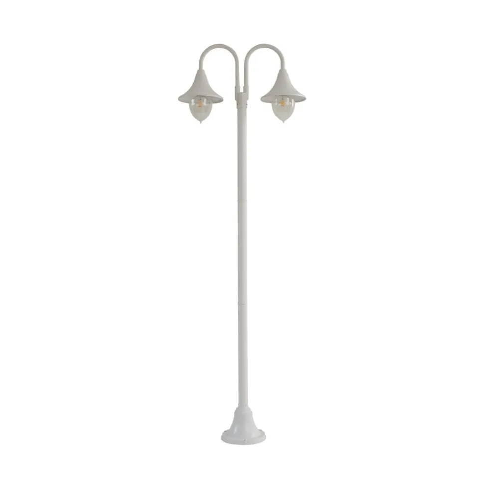 Lindby Madea udendørslampe, hvid, 2 lyskilder, 213 cm, E27, IP44