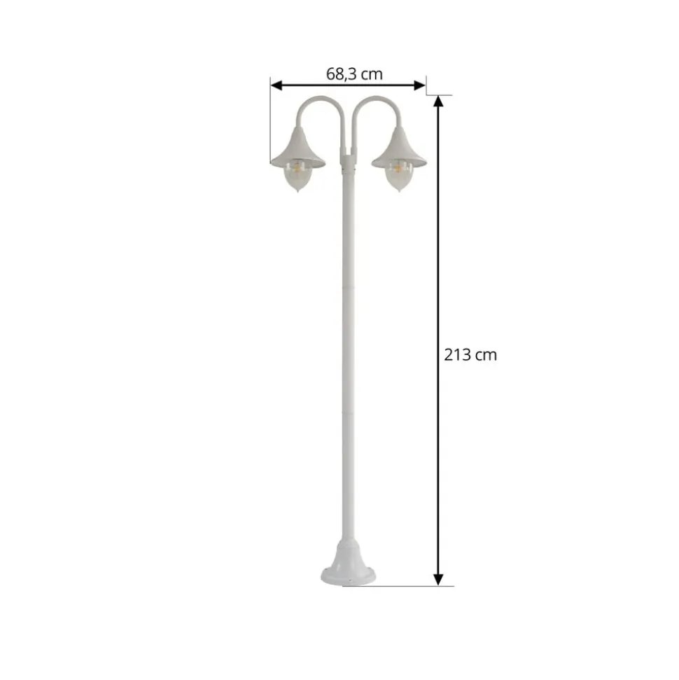 Lindby Madea udendørslampe, hvid, 2 lyskilder, 213 cm, E27, IP44
