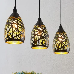 Lindby Marcello pendellampe, 75 cm, 3 lyskilder, sort-guld