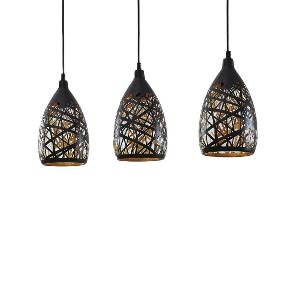 Lindby Marcello pendellampe, 75 cm, 3 lyskilder, sort-guld