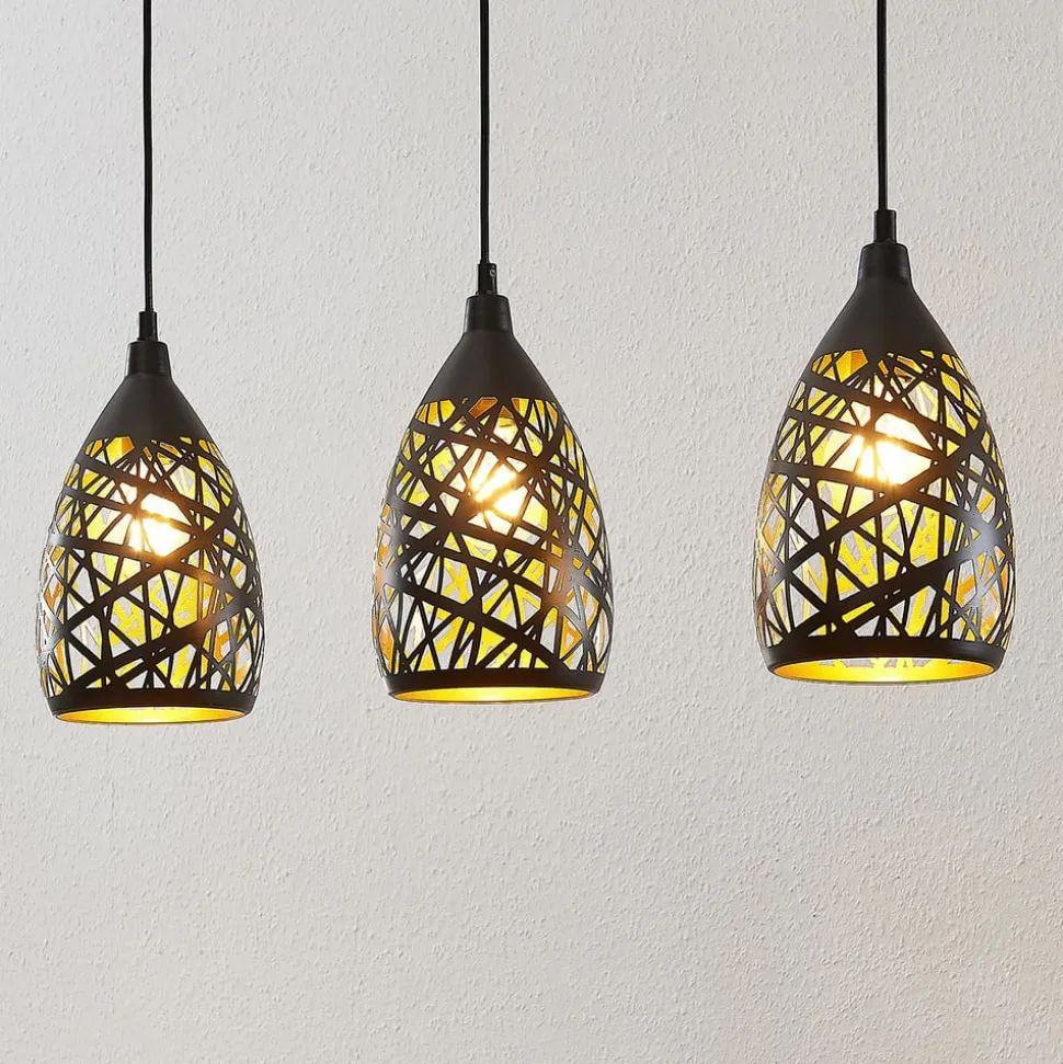 Lindby Marcello pendellampe, 75 cm, 3 lyskilder, sort-guld