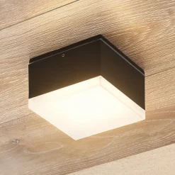 Lindby Mathea udendørs LED-loftlampe, kantet