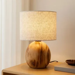 Lindby Mayumi bordlampe, højde 31 cm, træ, tekstil