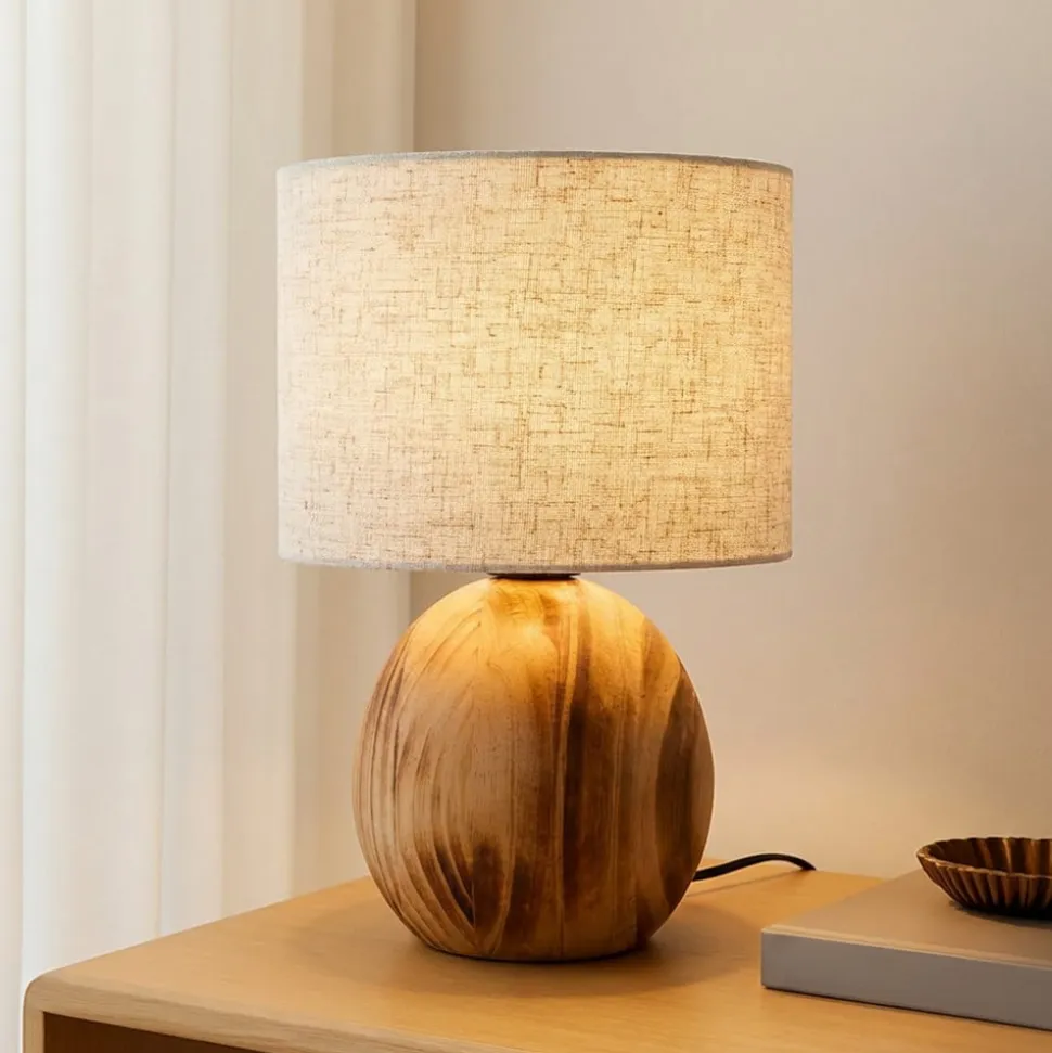 Lindby Mayumi bordlampe, højde 31 cm, træ, tekstil