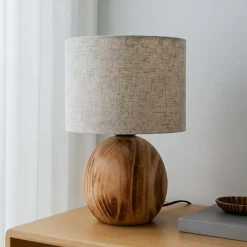 Lindby Mayumi bordlampe, højde 31 cm, træ, tekstil