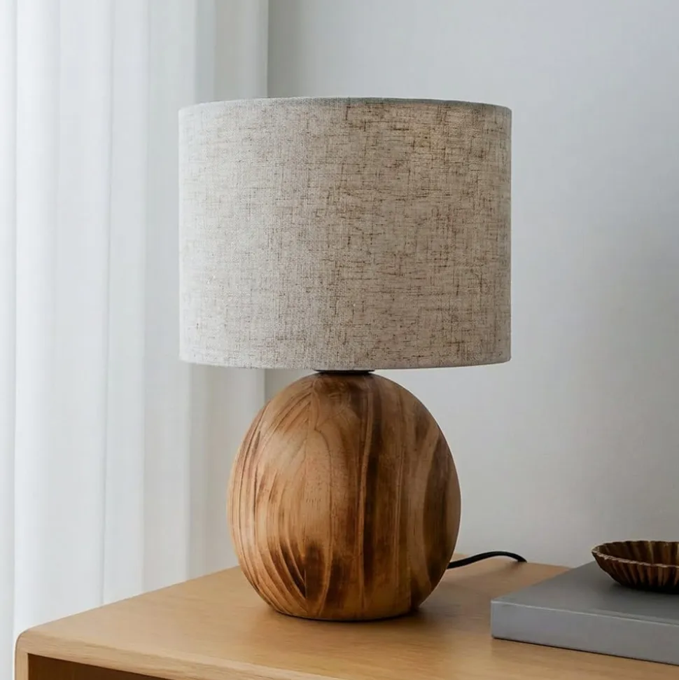Lindby Mayumi bordlampe, højde 31 cm, træ, tekstil