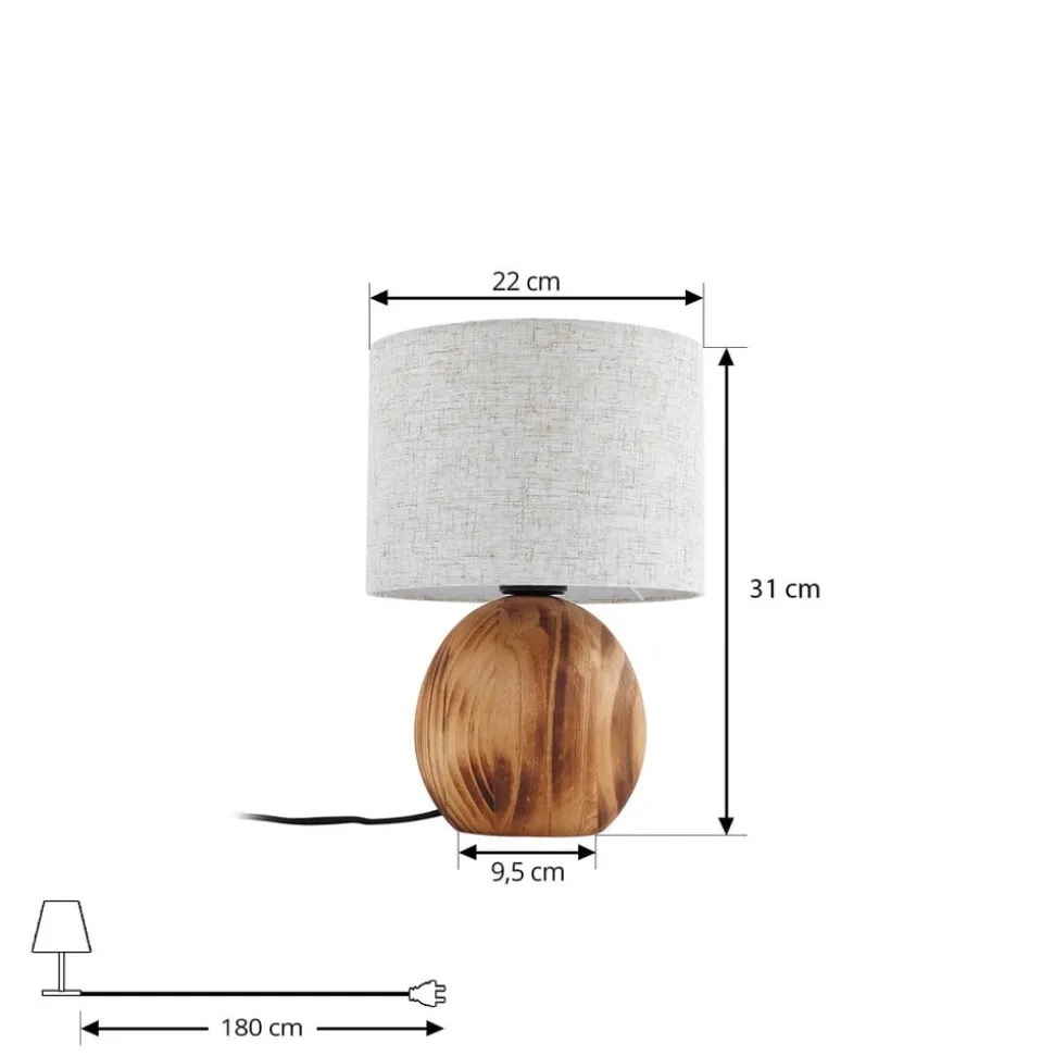 Lindby Mayumi bordlampe, højde 31 cm, træ, tekstil