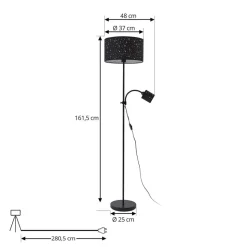 Lindby Melanie gulvlampe, sort, stof, Ø 36 cm, 2 lyskilder.