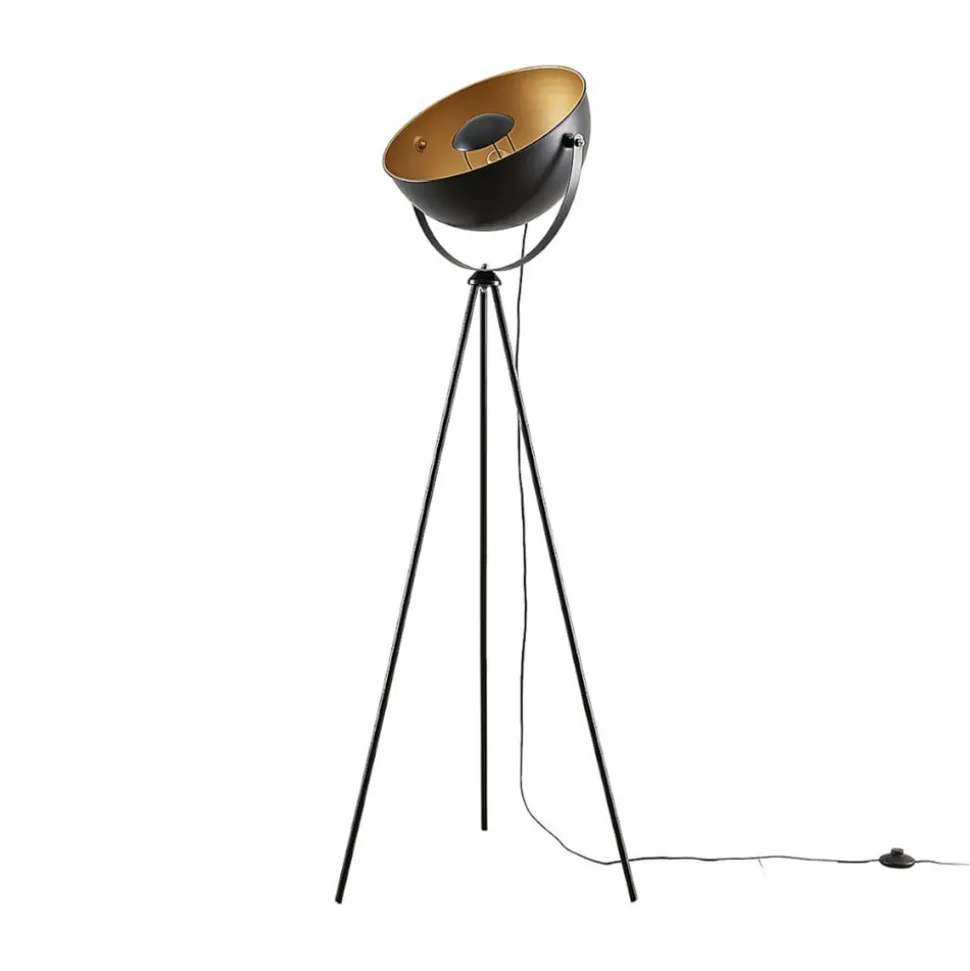 Lindby Meline gulvlampe, sort/guld, metal, trefod
