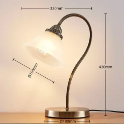 Lindby Mialina bordlampe, 42 cm, hvid, glas, metal