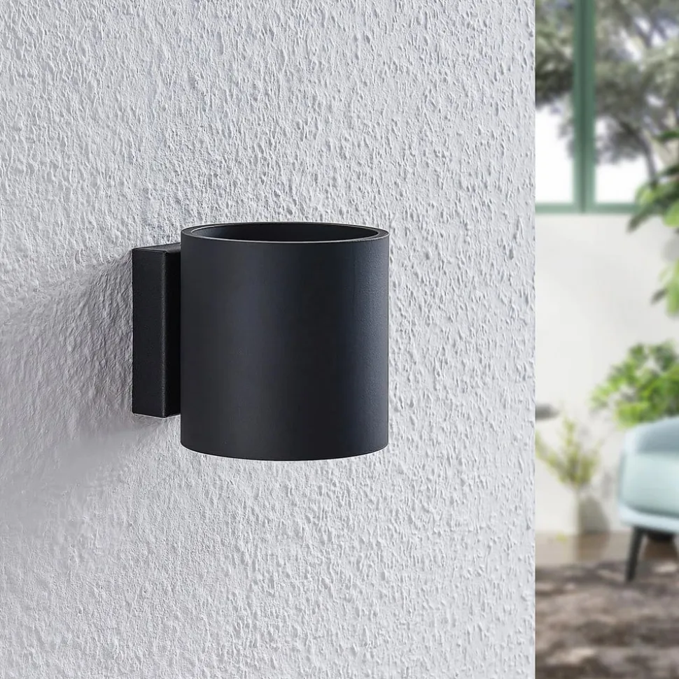 Lindby Mirza væglampe i aluminium, rund, sort