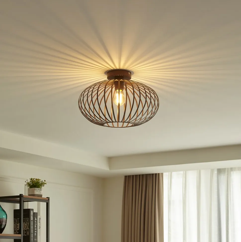 Lindby Nahele loftlampe, brun, metal, Ø 40 cm, E27