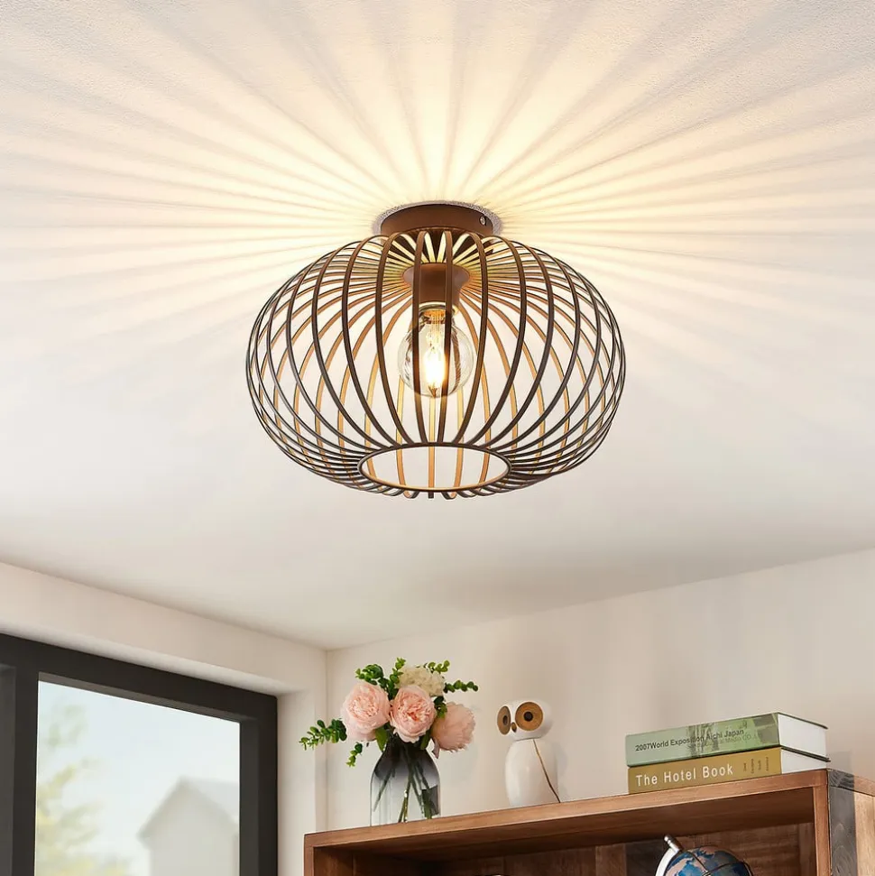 Lindby Nahele loftlampe, brun, metal, Ø 40 cm, E27