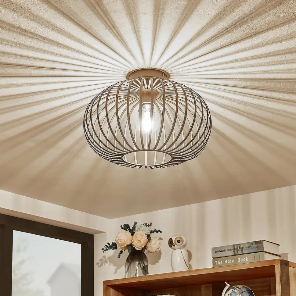 Lindby Nahele loftlampe, brun, metal, Ø 40 cm, E27