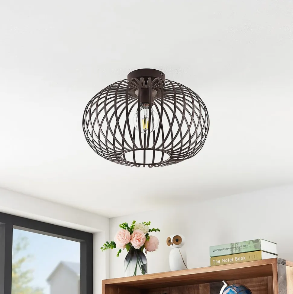 Lindby Nahele loftlampe, brun, metal, Ø 40 cm, E27