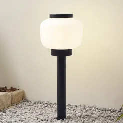 Lindby Orfeas sokkellampe, sort/hvid, aluminium, Ø 24 cm
