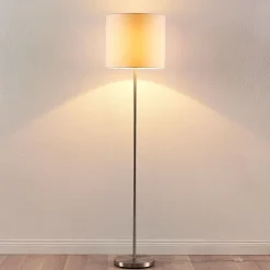 Lindby Parsa gulvlampe, hvid, tekstil, højde 167 cm, E27