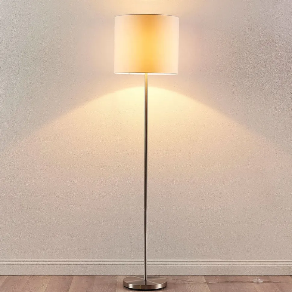 Lindby Parsa gulvlampe, hvid, tekstil, højde 167 cm, E27