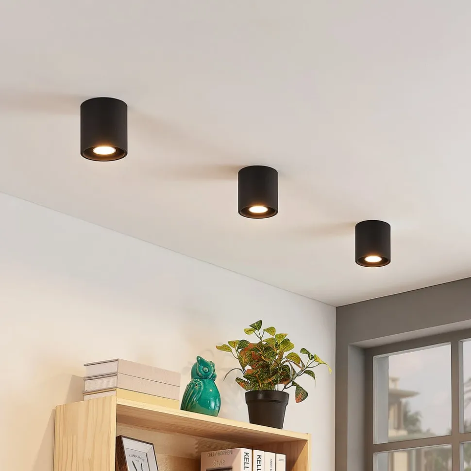 Lindby Parvin aluminium downlight, rund, sort