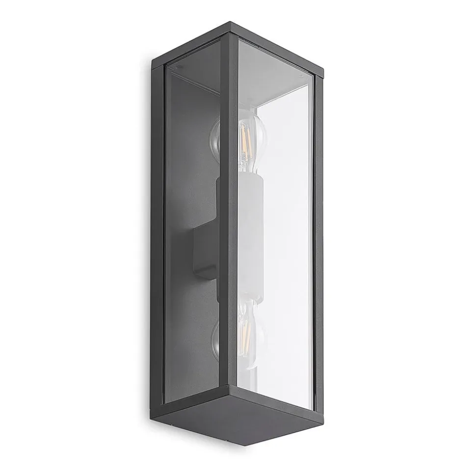 Lindby Peldar udendørs væglampe, klar, 2 lyskilder, 38 cm, metal