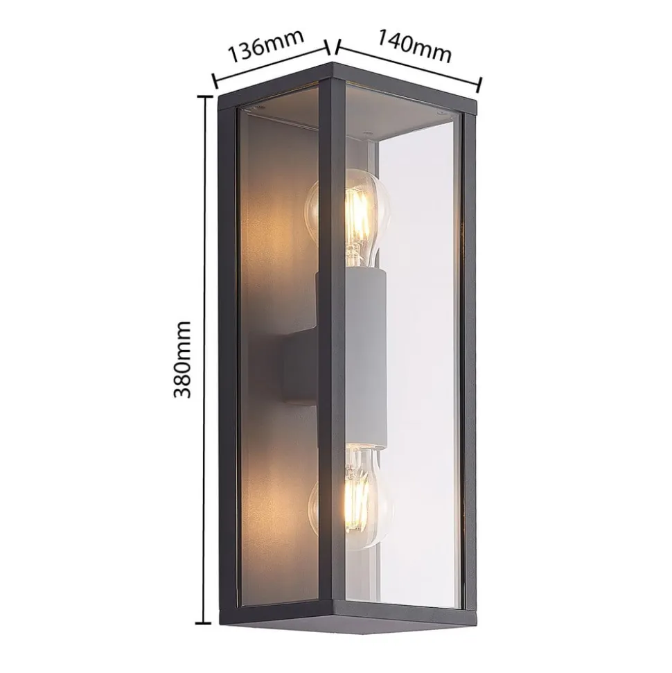 Lindby Peldar udendørs væglampe, klar, 2 lyskilder, 38 cm, metal