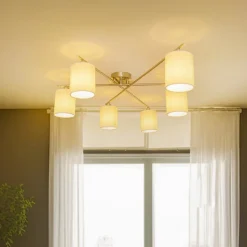 Lindby Pellinora loftlampe, nikkelfarve/hvid