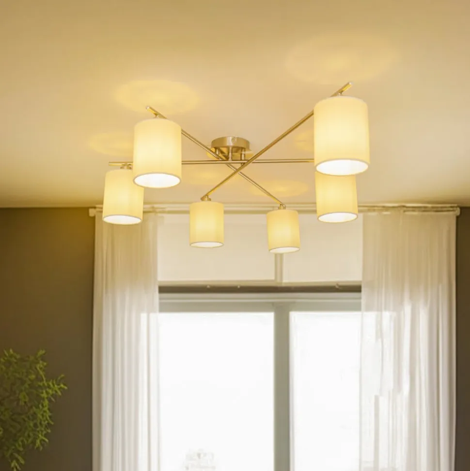 Lindby Pellinora loftlampe, nikkelfarve/hvid