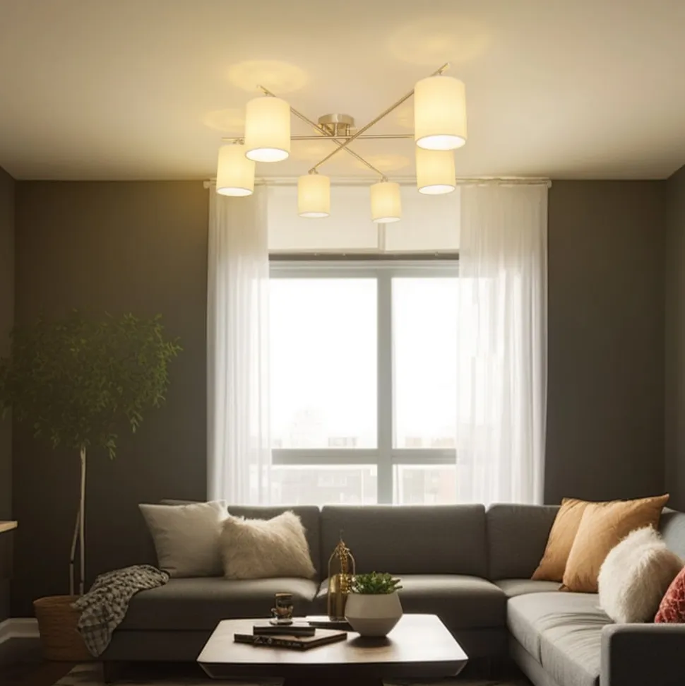 Lindby Pellinora loftlampe, nikkelfarve/hvid