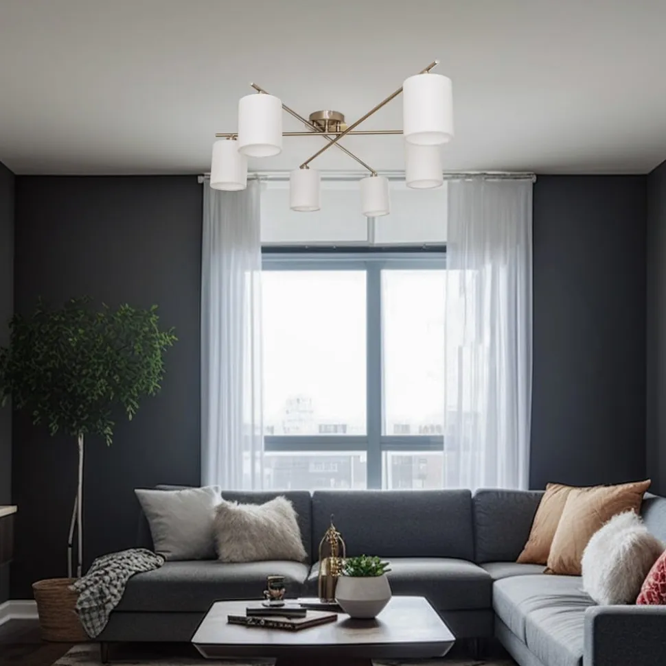 Lindby Pellinora loftlampe, nikkelfarve/hvid