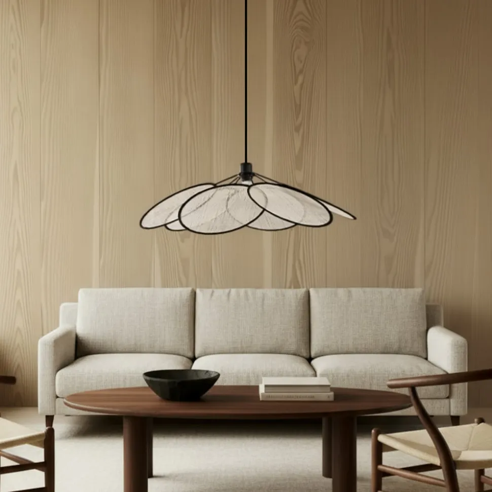 Lindby pendel Astraia, natur/sort, hør, Ø 80 cm