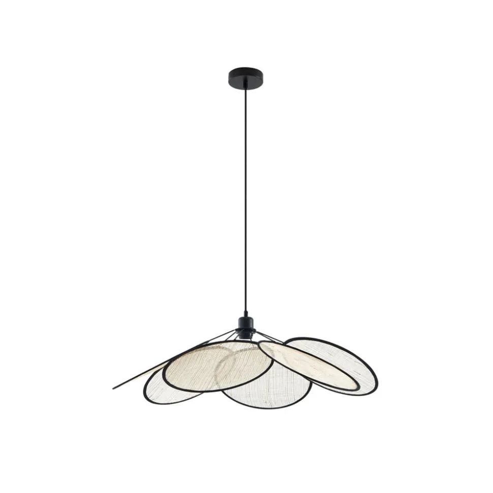 Lindby pendel Astraia, natur/sort, hør, Ø 80 cm