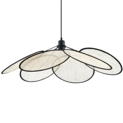 Lindby pendel Astraia, natur/sort, hør, Ø 80 cm