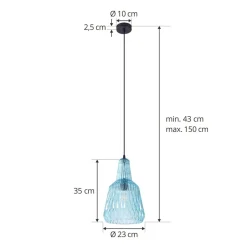 Lindby pendel Belarion, blå, 1-lys, glas, Ø 23 cm