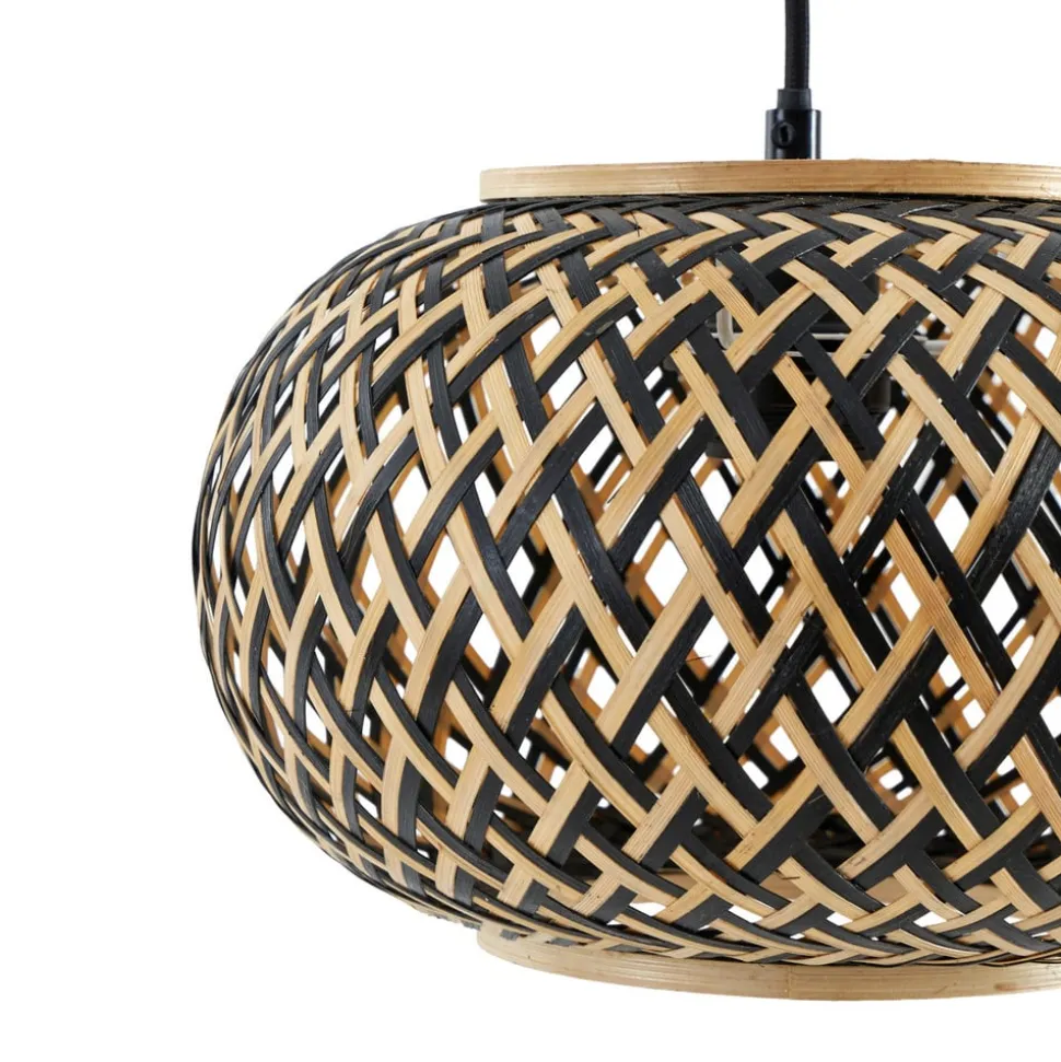 Lindby pendel Nerys, 1-lys, sort, bambus, Ø 38 cm