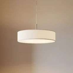 Lindby pendel Sebatin, Ø 50 cm, hvid, stof, E27