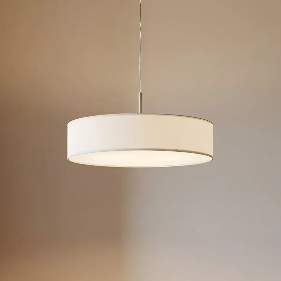 Lindby pendel Sebatin, Ø 50 cm, hvid, stof, E27