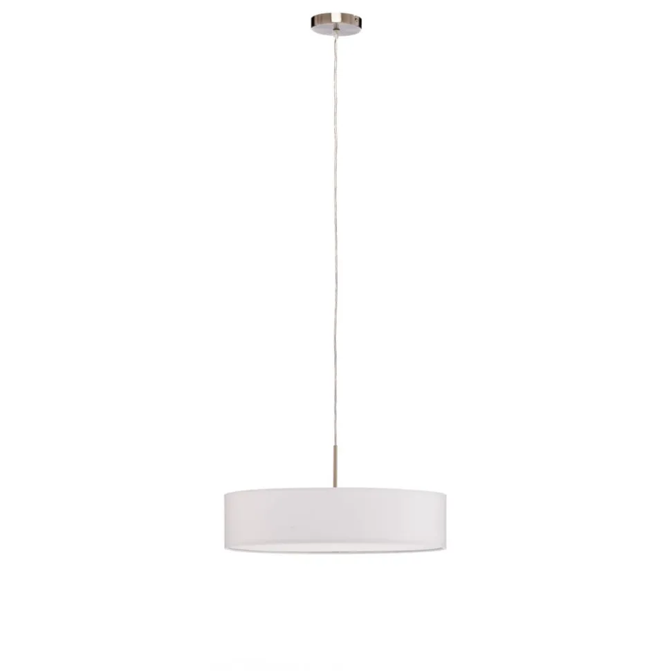 Lindby pendel Sebatin, Ø 50 cm, hvid, stof, E27