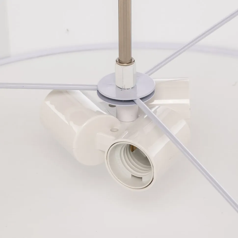 Lindby pendel Sebatin, Ø 50 cm, hvid, stof, E27