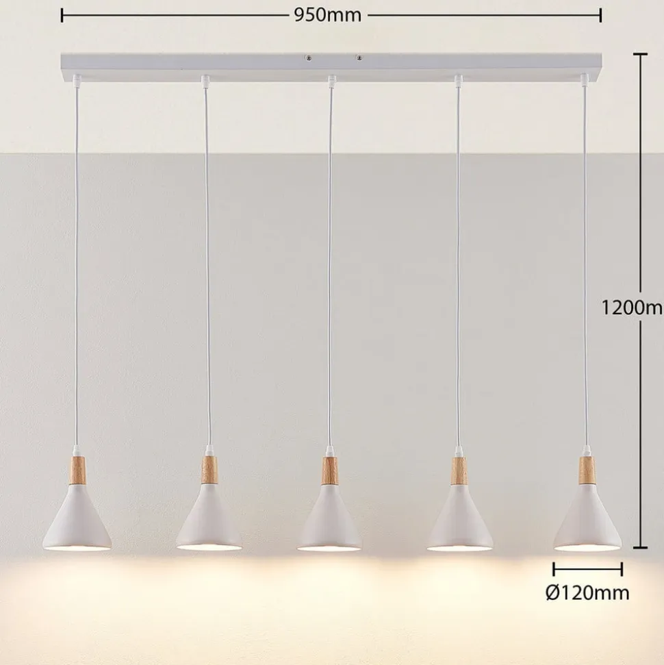 Lindby pendellampe Arina, 100 cm, hvid, 5 lyskilder, E14