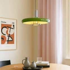 Lindby pendellampe Branford, retro, Ø 35 cm, grøn, metal