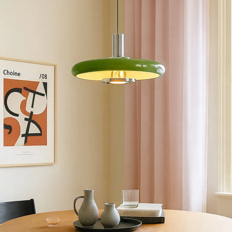 Lindby pendellampe Branford, retro, Ø 35 cm, grøn, metal